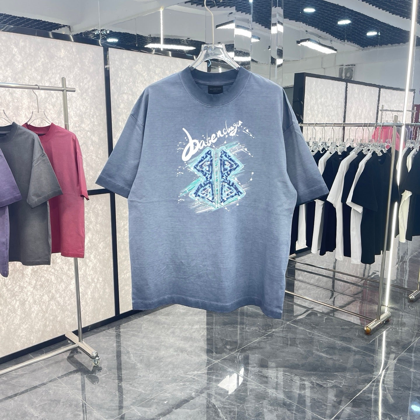 T-shirt Balenciaga Ice Logo – Bleu Vintage