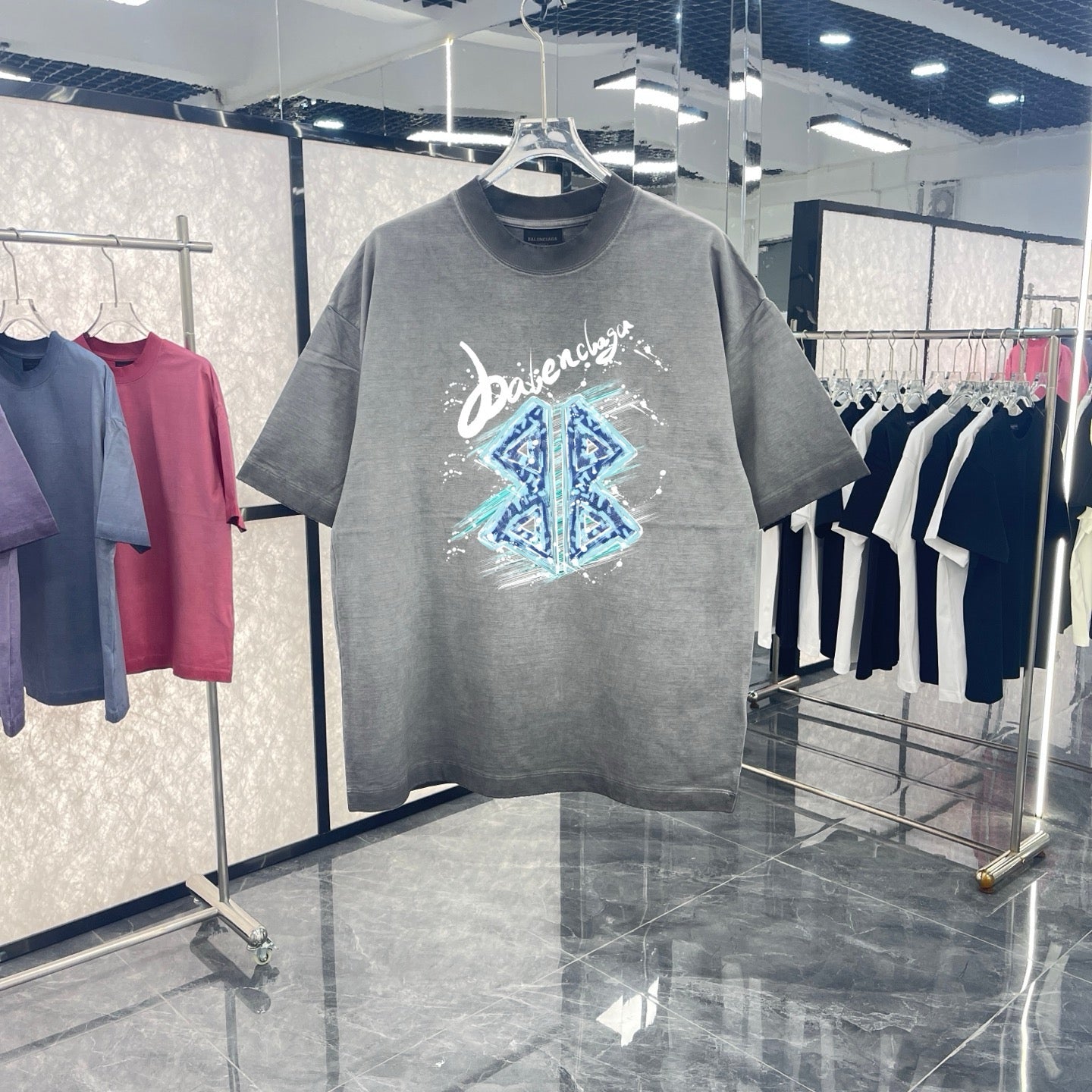 T-shirt Balenciaga Ice Logo – Gris Vintage